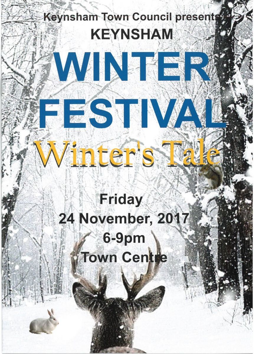 Posster for Keynsham Winter Festival 24th November 2017 featuring snowy scene