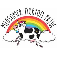 image of rainbow with cow, text reads 'Midsomer Norton Pride'
